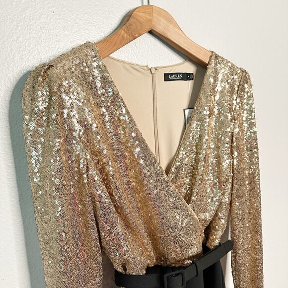 Lauren Ralph Lauren Gold Sequin Jumpsuit - Size 14 - NWT - Picture 4 of 16